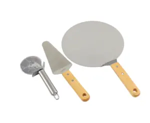 Stainless Steel Pizza Peel with Wooden Handle, Pizza Cutter and Pizza Shovel Baking Accessories for Oven Grill