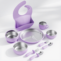 Ensemble de vaisselle pour bébé en acier inoxydable et silicone de haute qualité, 10 pièces, comprenant un bavoir, une tasse à ventouse, une tasse à eau, un ensemble d'alimentation pour bébé en silicone