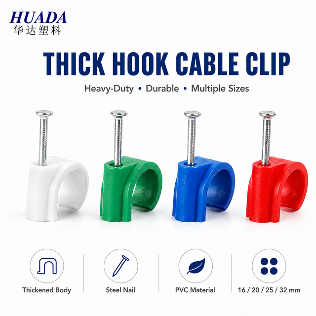 Thick Hook Cable Clip with Steel Nail Reinforced Plastic Wire Clamp for Cable Pipe Fixing