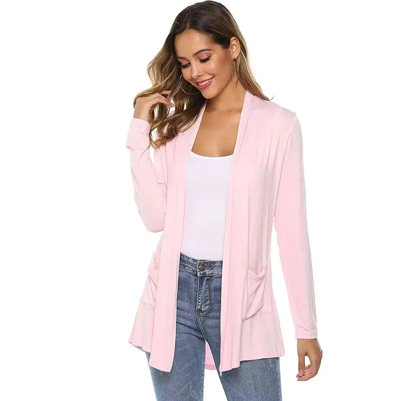 Wholesaler Pockets Blazer Slim Single Button Office Lady Simple Style Women Elegant Fashion Candy Color Jacket With Thin Outwear