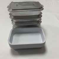 Boîte alimentaire rectangulaire jetable en PET et feuille d'aluminium 160*102*30mm 300ml avec couvercle, en pulpe moulée de qualité alimentaire pour plats à emporter