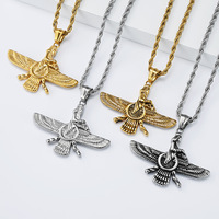 Collier pendentif Farvahar personnalisé en acier inoxydable, symbole zoroastrien ailé rétro, chaîne en corde, bijoux persans vintage, cadeau pour homme