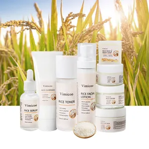 Conjunto de produtos coreanos para a pele de arroz de beleza de marca própria anti-idade calmante hidratante facial conjunto de cuidados com a pele de arroz