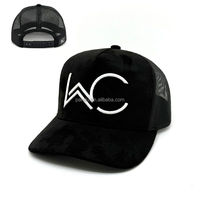 Gorra Trucker Negra Sólida de Gamuza OEM ODM, Personalizable con Logotipo Inicial Bordado, para Hombre, para Exteriores y Bosque