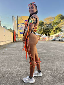 Collant a Rete con Glitter Dorato a Taglio a V, Tonalità Pelle, Taglie Forti, per Carnevale, da Donna, Nero, Marrone, Color Pelle, in Spandex - Product Image 2