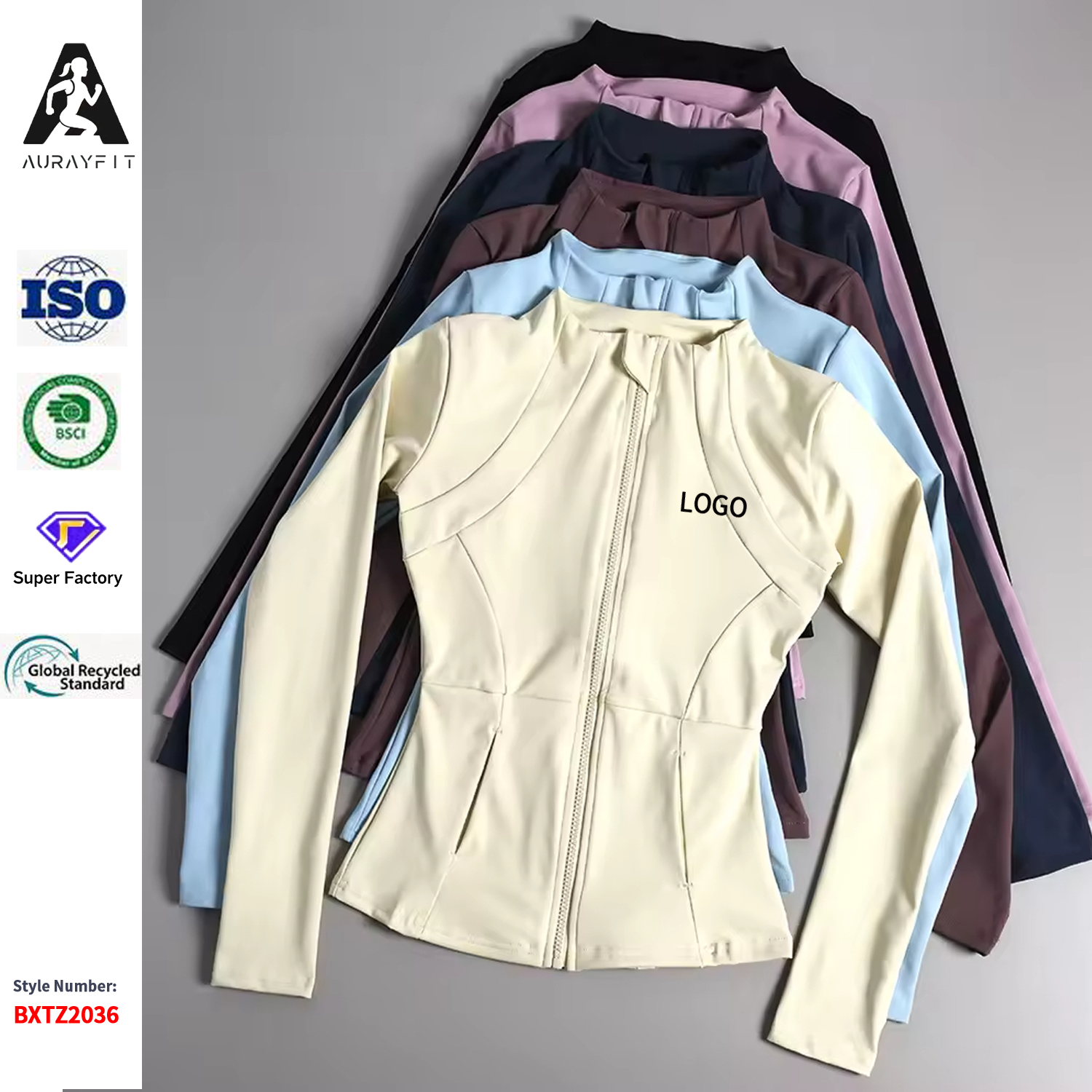 Women Fitness Sports Jackets Yoga Wear Long Sleeve Full Zip Stand-up Collar Yoga Tops Slim Athletic Wear
