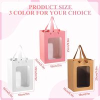 Sac en papier rose élégant avec fenêtre transparente et poignée en ruban pour fournitures de fleuristes, bouquets, emballage décoratif de haute qualité