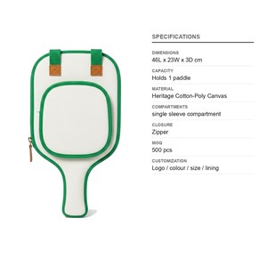 Funda de lona Heritage para pala de pickleball con cremallera, de algodón y poliéster, con logo personalizado, al por mayor, funda protectora para raqueta de tenis - Product Image 6