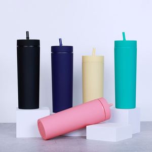 Custom Logo 16oz Double Wall Bpa Free Blanks Matt Pastel Plastic16 Oz Skinny Acrylic Tumbler Cups With Lid Straw - Product Image 1