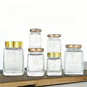 Luxury High Quality Square Glass Honey Packaging Jar 180ml 730ml <strong>Gold</strong> Cap Reusable Thick Glass Container for Canned Food Screw - Product Image 2