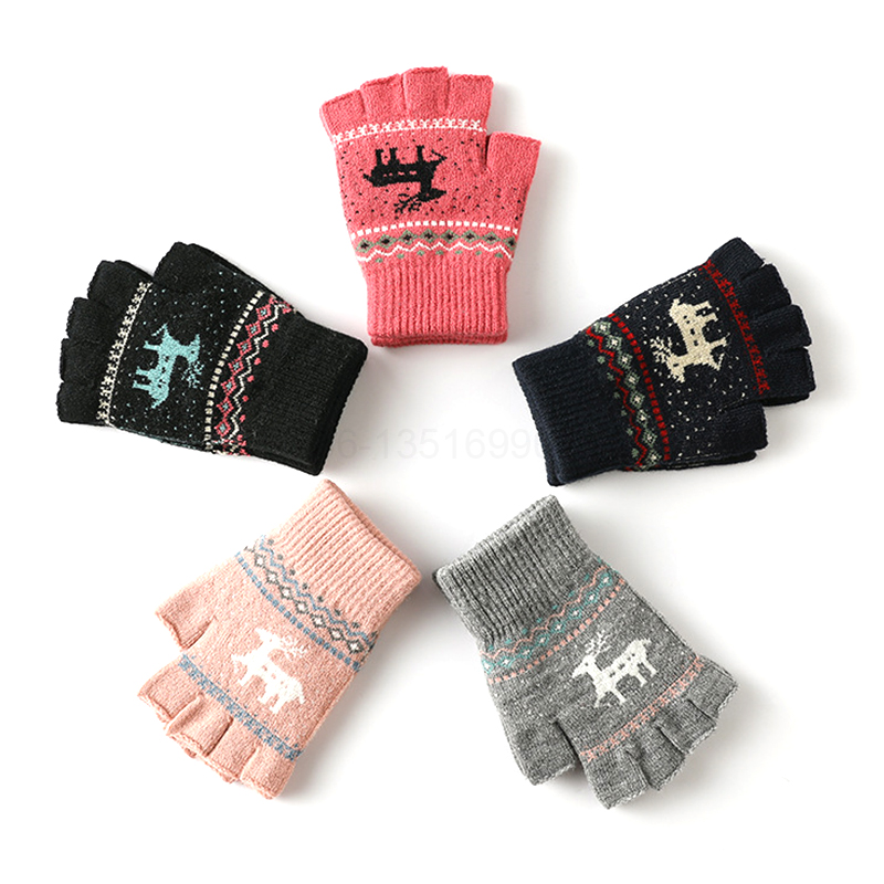 Митенки без пальцев с пятью наконечниками, 100% акриловые перчатки, жаккардовые вязаные зимние перчатки на заказ