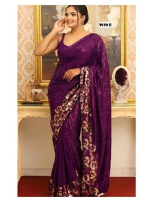 Sari traditionnel élégant en georgette épaisse, tissé à la main, avec détails à double sequin, séchage rapide, protection solaire, tenue ethnique de créateur - Product Image 1