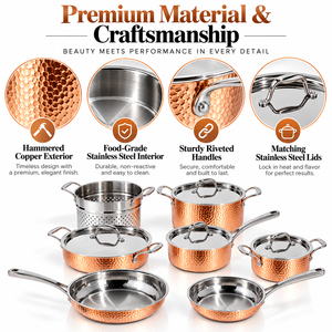 Ensemble de casseroles à finition martelée, 7 pièces, revêtement en acier inoxydable, compatible four, gaz et induction - Product Image 3