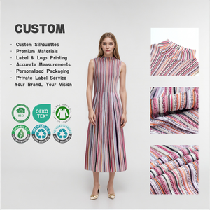 Robe d'été décontractée en tricot rayé pour femme, col rond sans manches côtelée mi-longue, vêtements pour femmes en gros - Product Image 1