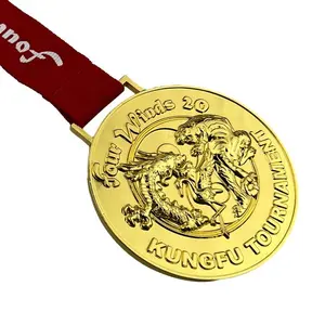 Proveedor de China, venta al por mayor, medallas personalizadas, medallas chapadas en oro antiguo, logotipo de Metal dorado, trofeo deportivo, medalla con cinta