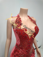 Ocstrade MOQ 1 Accepte les commandes sur mesure Robe de soirée de mariage Robe de soirée scintillante rouge en strass et cristaux perlés Robes de bal maxi