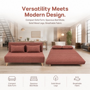 Canapé-lit pliable moderne en tissu, multifonctionnel, 2 places, avec pieds en bois, vente en gros, meubles sur mesure pour gagner de la place - Product Image 2
