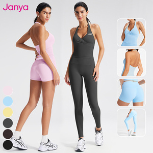 Completo Sportivo Janya con Top Halter Scollo a V Schiena Scoperta e Leggings a Vita Alta Set da Palestra Abbigliamento Attivo <span class=keywords><strong>Tuta</strong></span> da Yoga in 2 Pezzi per Donne - Product Image 1