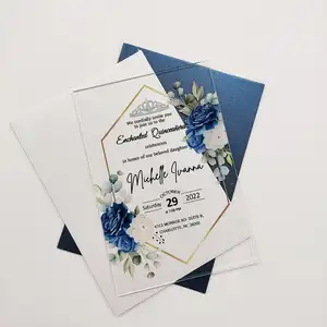 Mewah dicetak 5x7 inci invitaciones de boda amplop elegan bening akrilik kartu undangan pernikahan