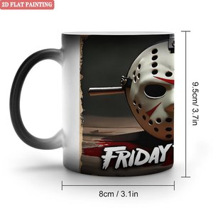 Tasse magique thermosensible en céramique noire givrée 11oz, design vendredi 13ème - Product Image 4