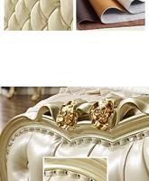 Europäisches Luxus-Doppelbett/Queensize-Bett-Set 1,8m Champagner-Gold Hochwertiges Prinzessinnen-Lederbett aus Massivholz mit Schnitzereien für Zuhause und Hotel