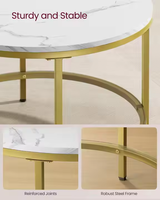 Table basse moderne en marbre avec plateau en verre trempé, cadre métallique et étagère inférieure de rangement pour salon, salle à manger, chambre et mobilier de maison