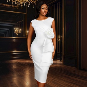 Robe de soirée blanche moulante Ocstrade pour femme, avec fleurs 3D, sans manches, élégante, grande taille, pour banquets et soirées. - Product Image 4