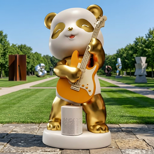 Estatua de Resina de Panda Dorado Tocando la Guitarra, Figura de Animal Musical, Decoración para el Hogar - Product Image 3