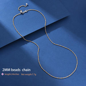 Chaîne italienne en <span class=keywords><strong>argent</strong></span> sterling 925 collier de perles boule 2 mm plaqué rhodium or exquis mode longueur réglable femmes hommes cadeau - Product Image 6