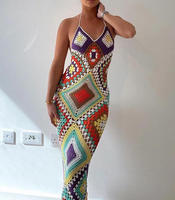 Robe en crochet sans manches et dos nu, faite main sur mesure, style A-line, en laine et 100% coton, sexy, décontractée, vintage, tricotée, pour femme, naturelle