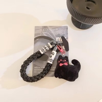 Porte-clés en corde tressée avec breloque mignonne en peluche, pendentif chat en tissu, dragonne et accessoire de sac