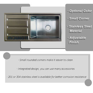 Évier de cuisine moderne en acier inoxydable à cuve unique, style ferme, avec égouttoir et brosse, pour grandes cuisines - Product Image 4