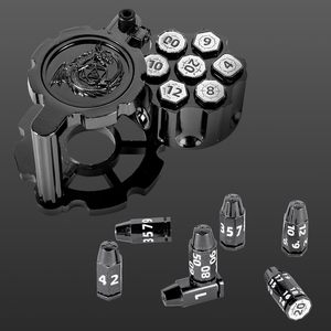 Cyberpunk Style Customised Metal Polyhedral <strong>Bullet</strong> Dice Set Of 7 Rotating Revolver Cylinder Container - Product Image 1