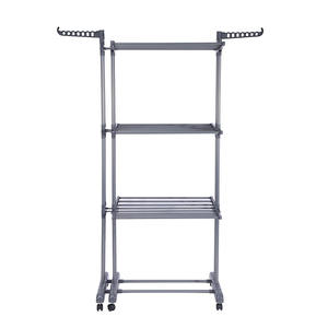 Nova Chegada 3-Tier Aço Inoxidável Dobrável Roupas Secagem Rack Retrátil Lavanderia Secagem Rack com Rodízios - Product Image 2