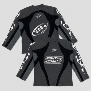 T-shirt de course personnalisé à manches longues, imprimé graphique à blocs de couleur, coupe ajustée, style streetwear, maillot de sport pour homme - Product Image 1