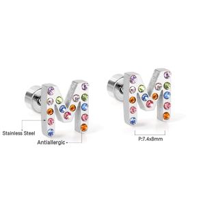 Wholesale Stainless Steel 18K PVD Gold Plated Colorful Zircon Letter <b>Screw</b> <b>Back</b> Coated Stud Nut Studs <b>Earring</b> <b>for</b> Ladies Girls - Product Image 1