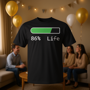 Camiseta Life Percentage, regalo de cumpleaños de 86 años para hombres, mujeres, adultos, camisa de algodón negra unisex - Product Image 3