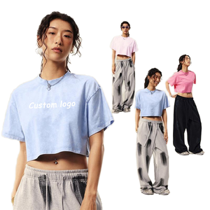 Camiseta Retro para Mujer, Sólida, Transpirable, 230GSM, Lavada, Holgada, 100% Algodón, Manga Corta, Cuello Redondo, para Ropa de Color, Logotipo Personalizado - Product Image 1