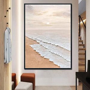 Moderne 3D Crème Plage Océan Vagues Paysage Marin Peinture À La Main Toile Décoration Murale Art Déco Design Usine En Gros Suspendu - Product Image 2