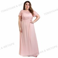 Robe de Grande Taille pour Femmes Grosses 4Xl 5Xl 6Xl 7Xl Robe de Demoiselle d'Honneur Longue Rose à Manches Courtes Robes de Soirée de Mariage Maxi Grande Taille