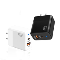 Adaptor Daya Pengisi Daya Dinding GaN 65W USB PD dengan Dukungan Protokol Lengkap Colokan US EU UK, QC3.0 PD45W Pengisian Cepat dengan Lampu LED