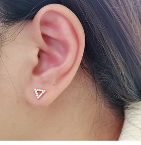 Xinfly 18K Gold Natural Diamond Small Pair of Open Triangle Stud Earrings Rose Gold Screw <b>Back</b> Earrings - Product Image 3