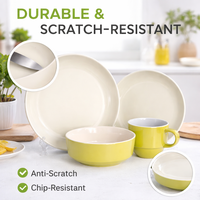 Service de table en céramique argileuse bicolore Chartreuse, style nordique simple, 16 pièces, comprenant bols à bords droits et tasses, compatible lave-vaisselle, pour hôtels