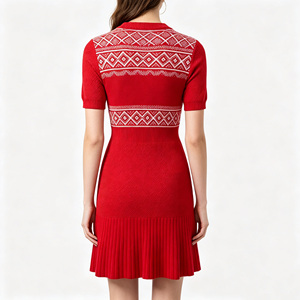 Robe pull midi en tricot jacquard <span class=keywords><strong>Fair</strong></span> Isle pour femme, col en V, manches courtes, ourlet plissé, avec broderie de logo personnalisée OEM - Product Image 2