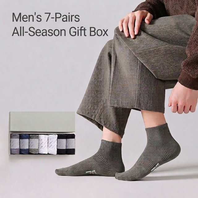 7-Pair Pack [Mens All-Season Socks] Gift-Ready Bagged Set; Business-Style Versatile Low-Cut Socks Antibacterial ODM