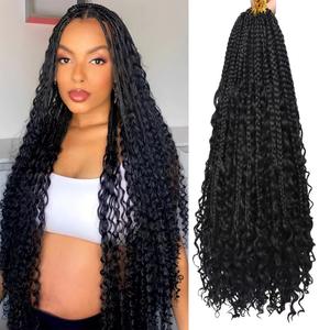 Box Braids Crochet Hair da 26 Pollici, Stile Bohemien Hippie <span class=keywords><strong>con</strong></span> Punte Ricce, <span class=keywords><strong>Trecce</strong></span> <span class=keywords><strong>Africane</strong></span> Dirty Braids, Parrucca Senza Rete - Product Image 1