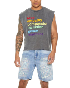 Camiseta sin mangas CONX de estilo urbano, holgada, talla grande, corta, para gimnasio, corte personalizado, sin mangas, tipo culturismo, lavado a la piedra para hombre - Product Image 1
