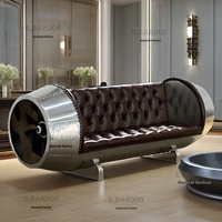 Canapé en cuir véritable avec rivet en aluminium de style industriel Mobilier design personnalisé pour bar à whisky Maison Meubles en cuir véritable