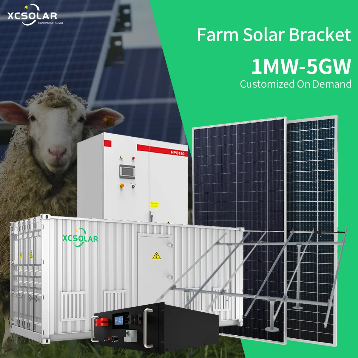 ソーラーファームシステム20Kw 50kw 100kw 1MWハイブリッドリチウム電池インバーター発電所システム