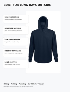 Haut de performance unisexe pour adultes à manches longues avec capuche, protection solaire, séchage rapide, évacuation de l'humidité, léger, respirant, en polyester, Needle - Product Image 2